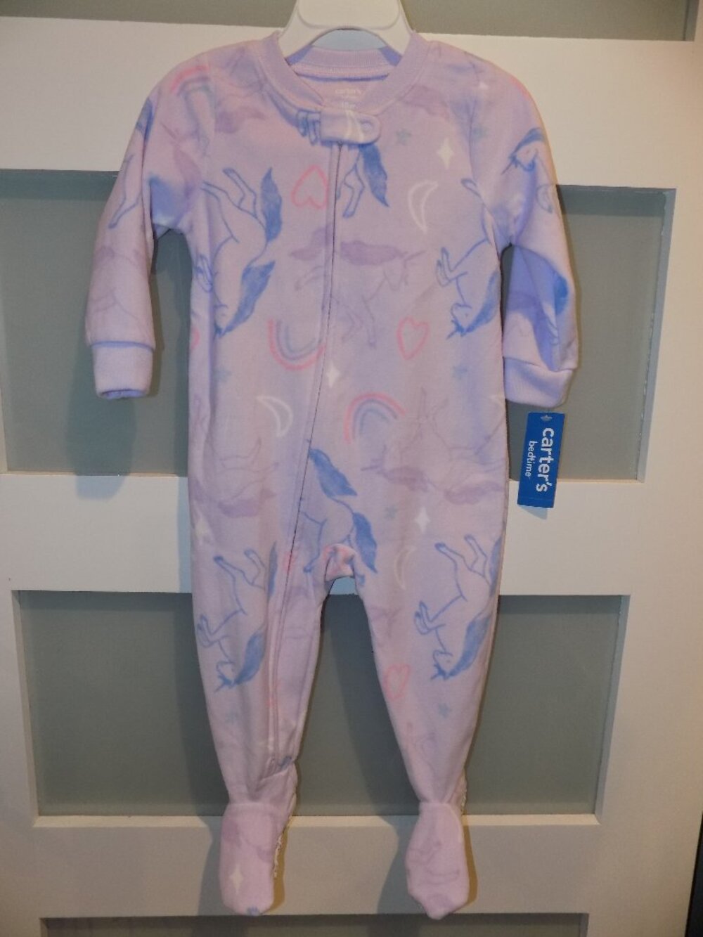 Carter's Purple Unicorn Print LS 2 Way Zipper Footie Size 18 Months Girl's New